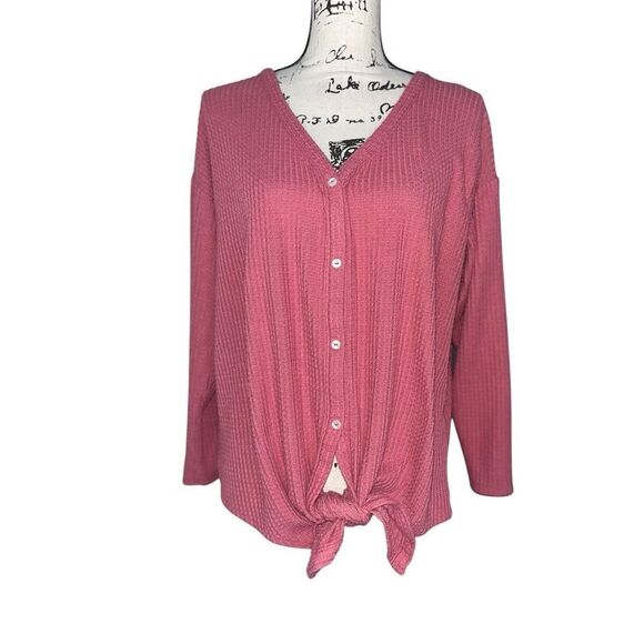 LOFT rose colored waffle knit top Large - Picture 1 of 7